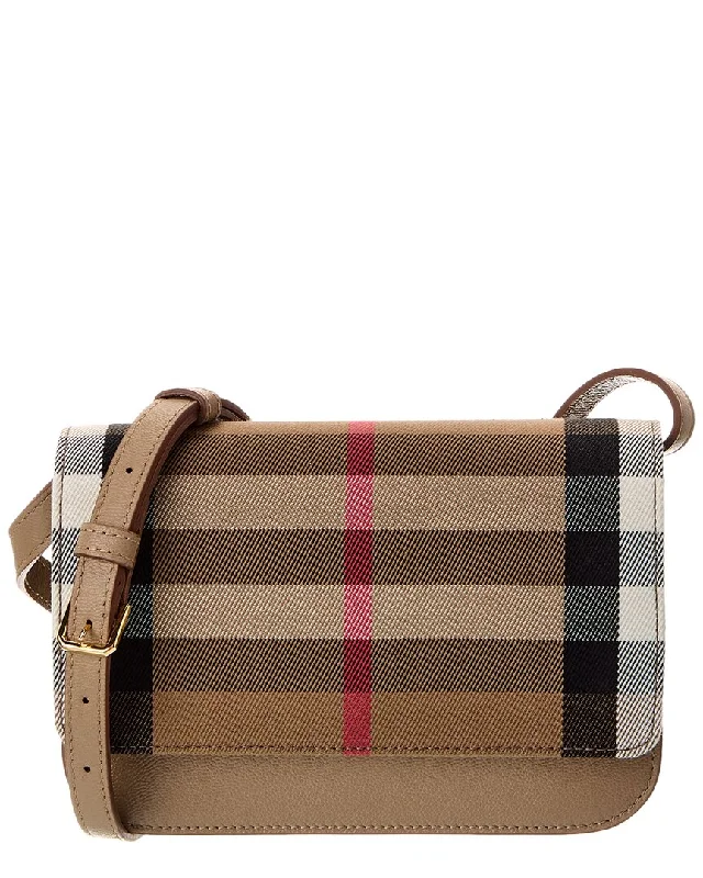 Handle bags with expandable sides for flexibility -Burberry Check Canvas & Leather Shoulder Bag