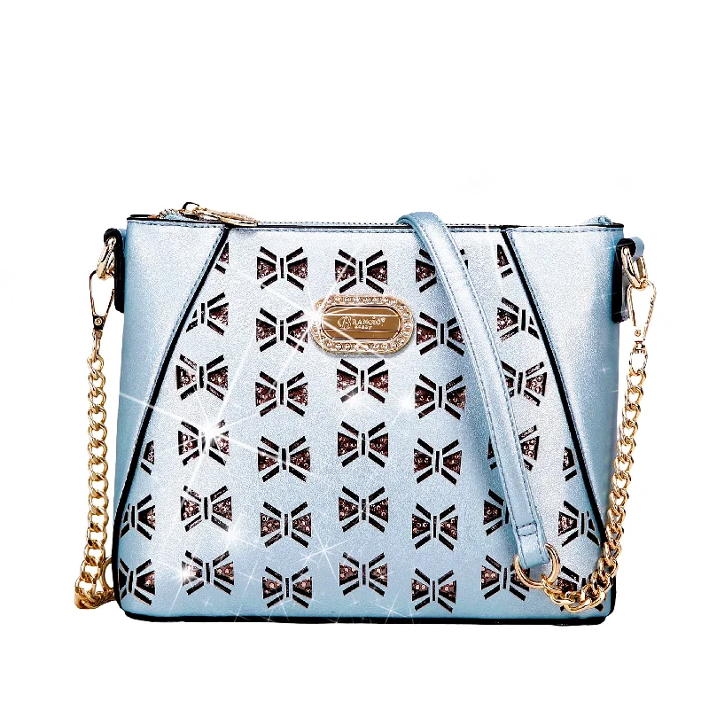 Handle bags with denim fabric for casual -Butterfly Celestial Star Crossbody Satchel