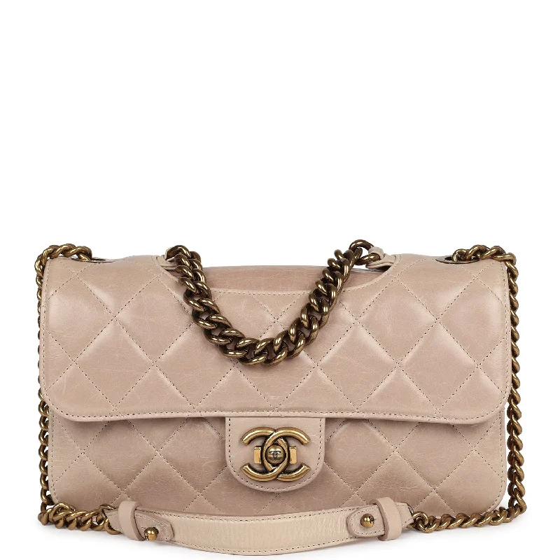 Handle bags with spacious interiors for storage -Pre-owned Chanel Perfect Edge Flap Bag Beige Aged Calfskin Antique Gold Hardware