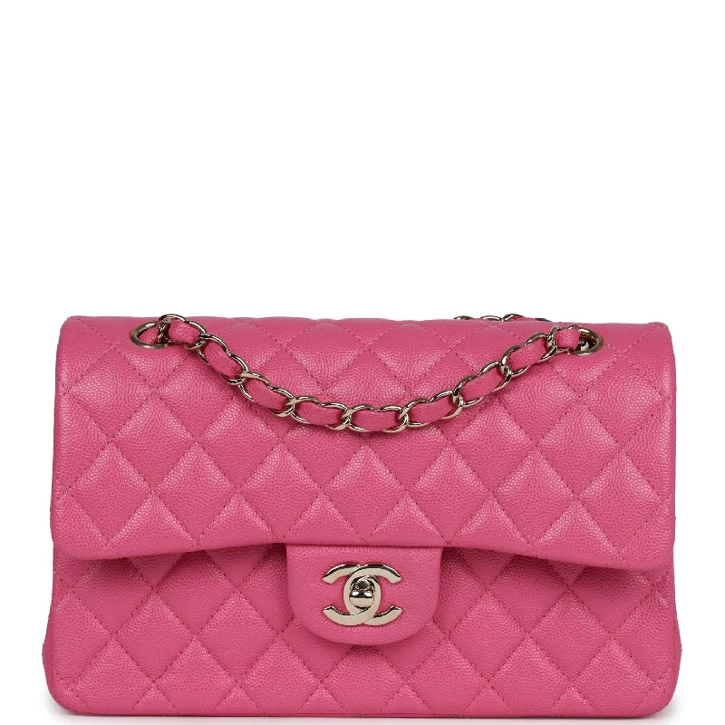 Handle bags with compact designs for portability -Pre-owned Chanel Small Classic Double Flap Dark Pink Caviar Light Gold Hardware