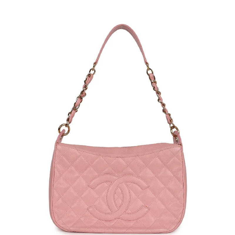 Handle bags with detachable pouches for versatility -Vintage Chanel Timeless Shoulder Bag Pink Caviar Gold Hardware