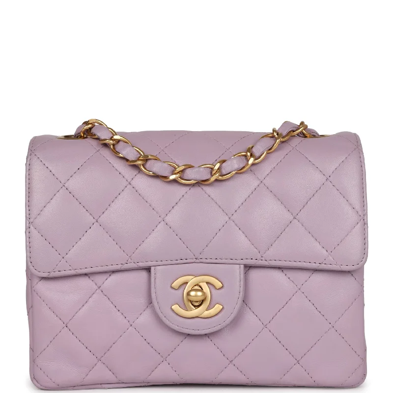 Handle bags with modern logos for branding -Vintage Chanel Mini Square Flap Bag Light Purple Lambskin Matte Gold Hardware