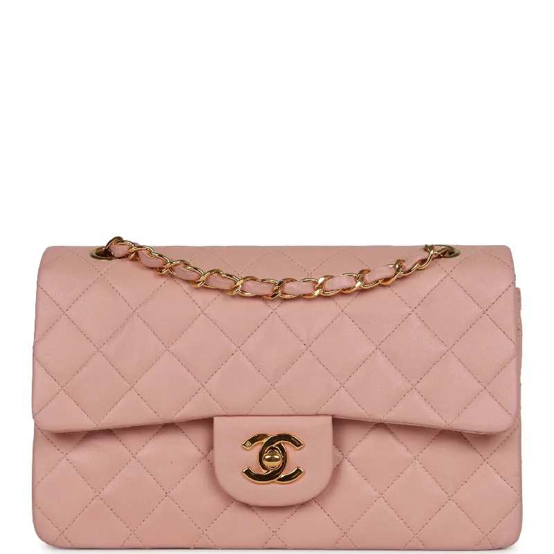 Handle bags with lightweight nylon for ease -Vintage Chanel Small Classic Double Flap Pink Lambskin Gold Hardware