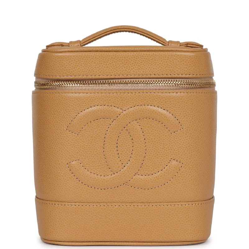 Handle bags with rugged canvas for outdoors -Vintage Chanel Vanity Dark Beige Caviar Gold Hardware