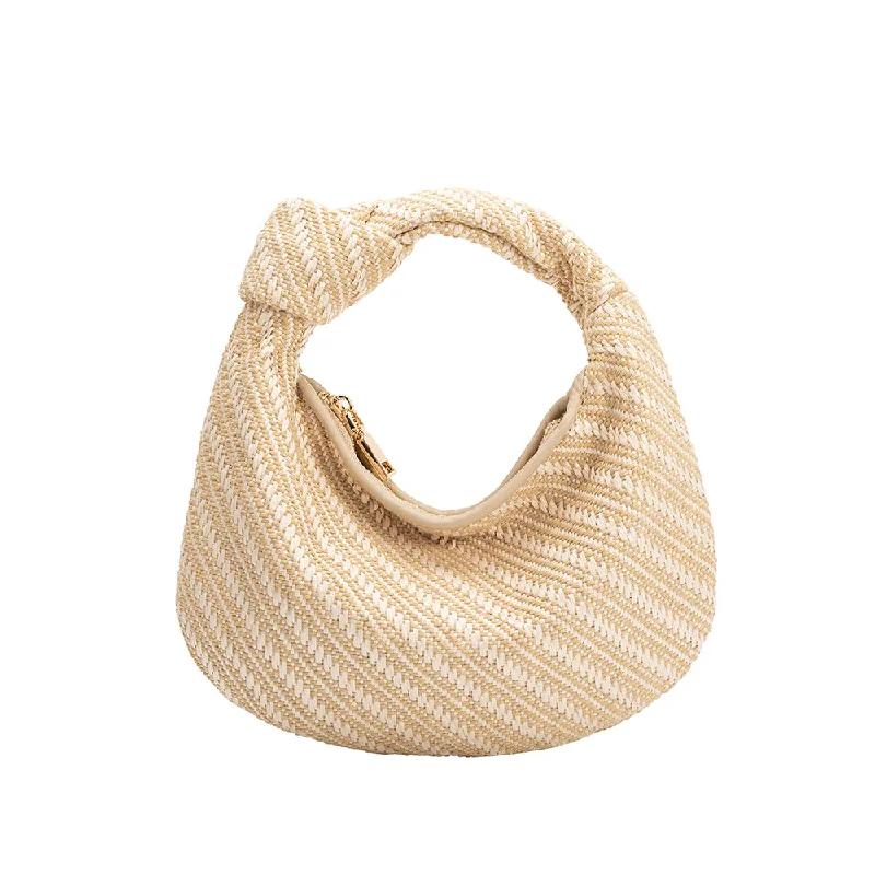 Handle bags with metallic finishes for shine -Cher Natural Raffia Small Top Handle Bag - FINAL SALE