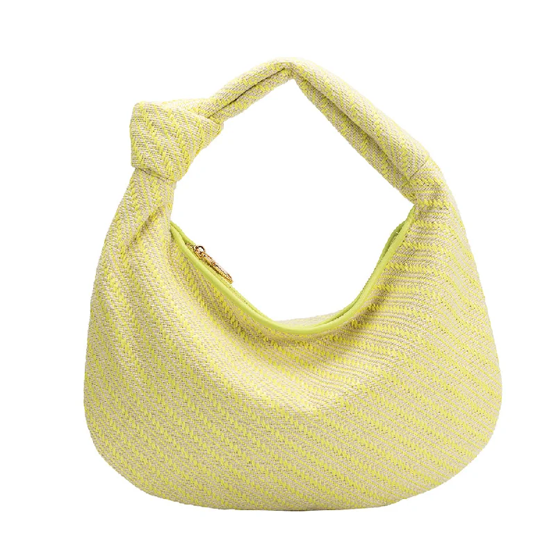 Handle bags with thick handles for support -Cher Yellow Raffia Large Shoulder Bag - FINAL SALE