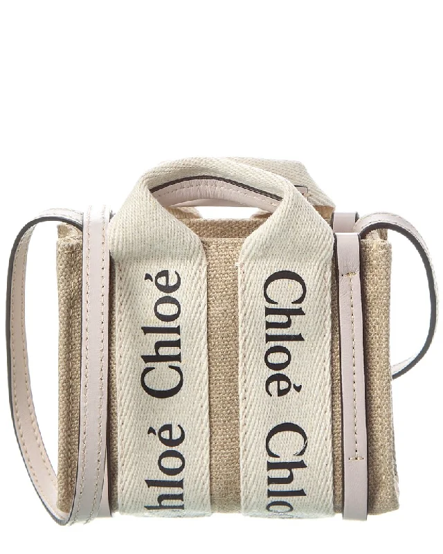 Cotton handle bags for lightweight casual wear -Chloé Woody Nano Canvas & Leather Tote