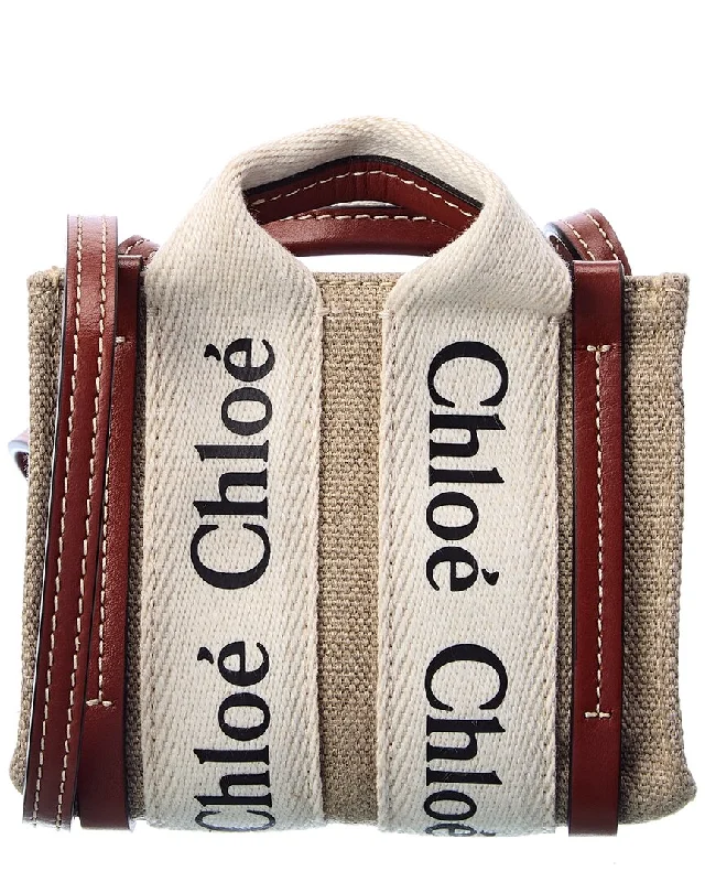 Handle bags with padded handles for comfort -Chloé Woody Nano Canvas & Leather Tote