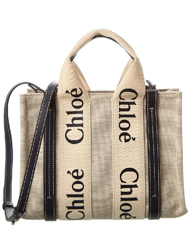 Canvas handle bags perfect for casual outings -Chloé Woody Small Canvas & Leather Tote