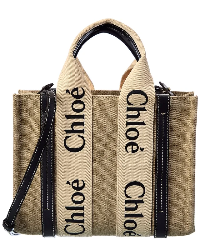 Handle bags with wide openings for access -Chloé Woody Small Canvas & Leather Tote