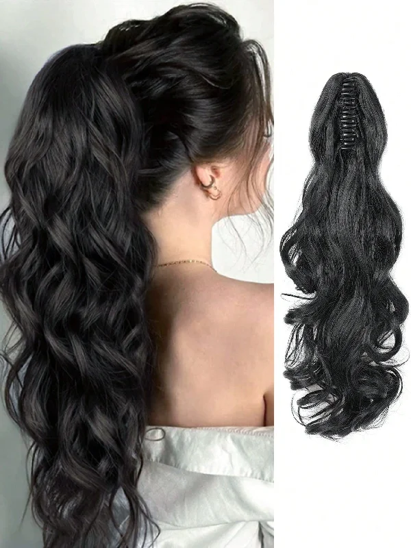 Handle bags with tropical leaves for summer -Claw Clip Ponytail Extension Curly Wavy  Clip in  Long Ponytails Hair  Extensions Synthetic  Hairpiece for Women