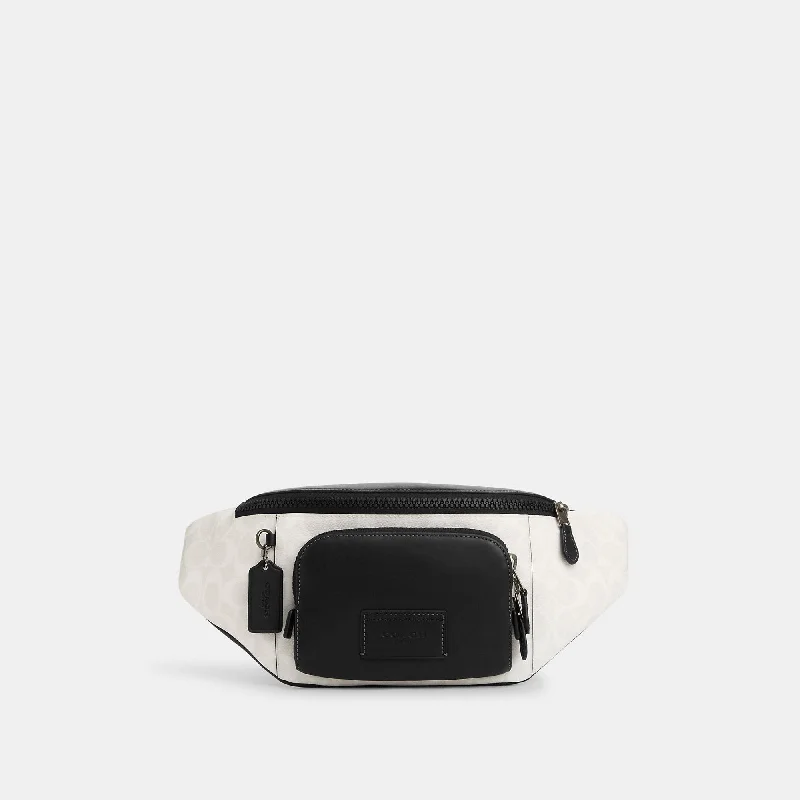 Handle bags with bold checks for trend -Coach Outlet Track Belt Bag In Colorblock Signature Canvas