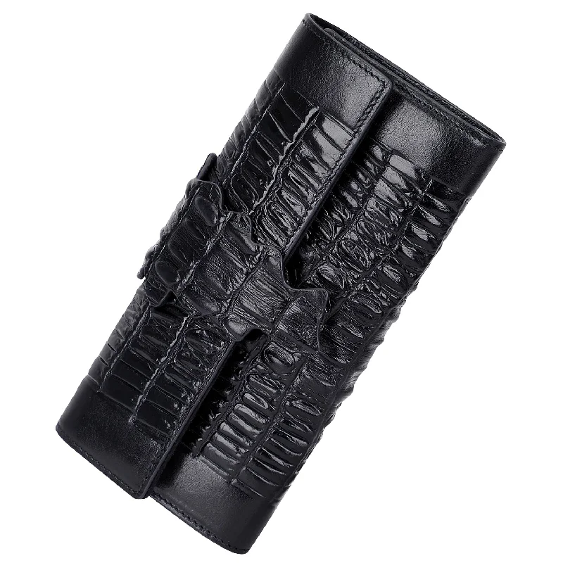 Handle bags with compact designs for portability -Crocodile Leather Wallet Women