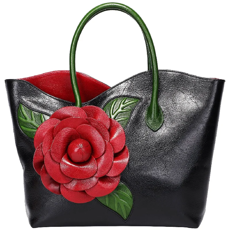 Handle bags with rustic leather for charm -Handmade Flower Bag