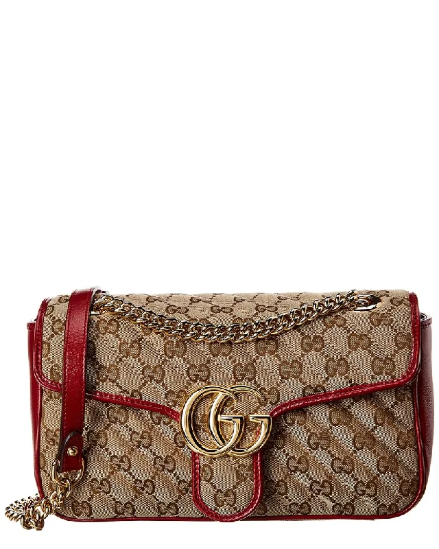 Handle bags with woven fabric for texture -Gucci GG Marmont Small Canvas & Leather Shoulder Bag