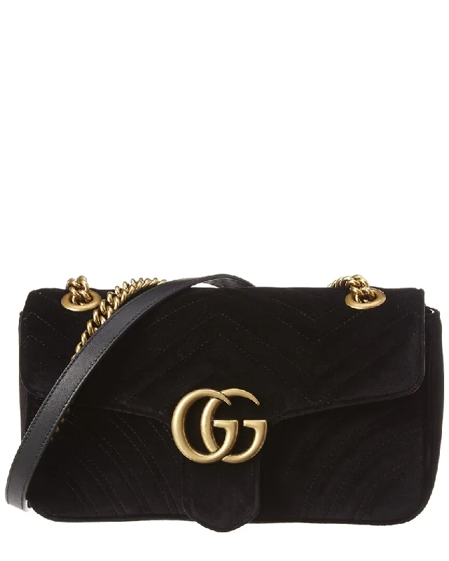 Handle bags with modern cutouts for style -Gucci GG Marmont Small Velvet Shoulder Bag