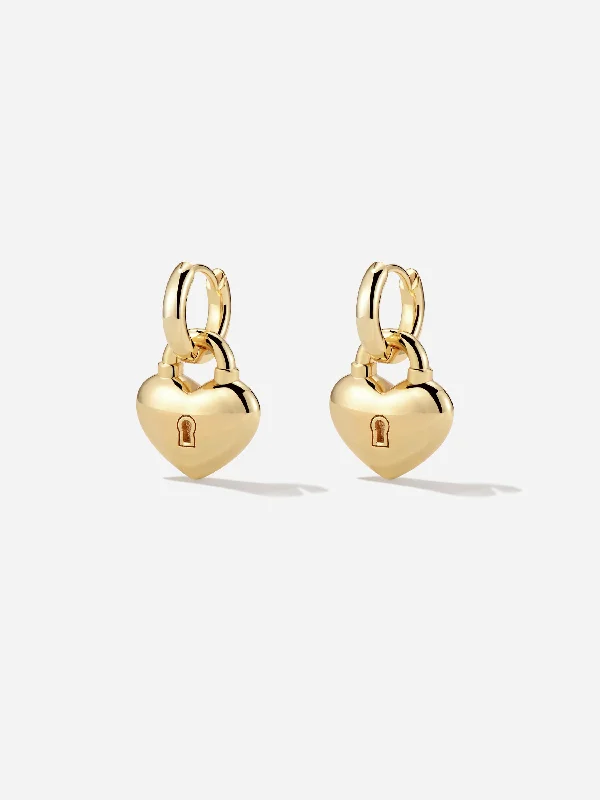 Handle bags with hidden pockets for security -Heart Lock Earrings