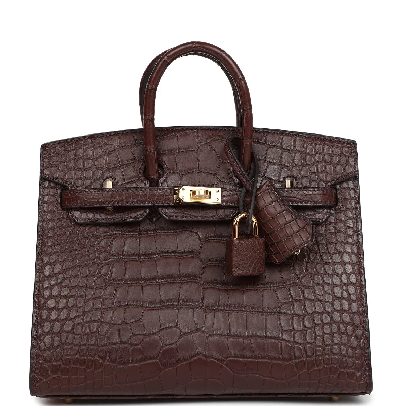 Handle bags with sturdy leather grip accents -Hermes Birkin Sellier 20 Havane Matte Alligator Gold Hardware