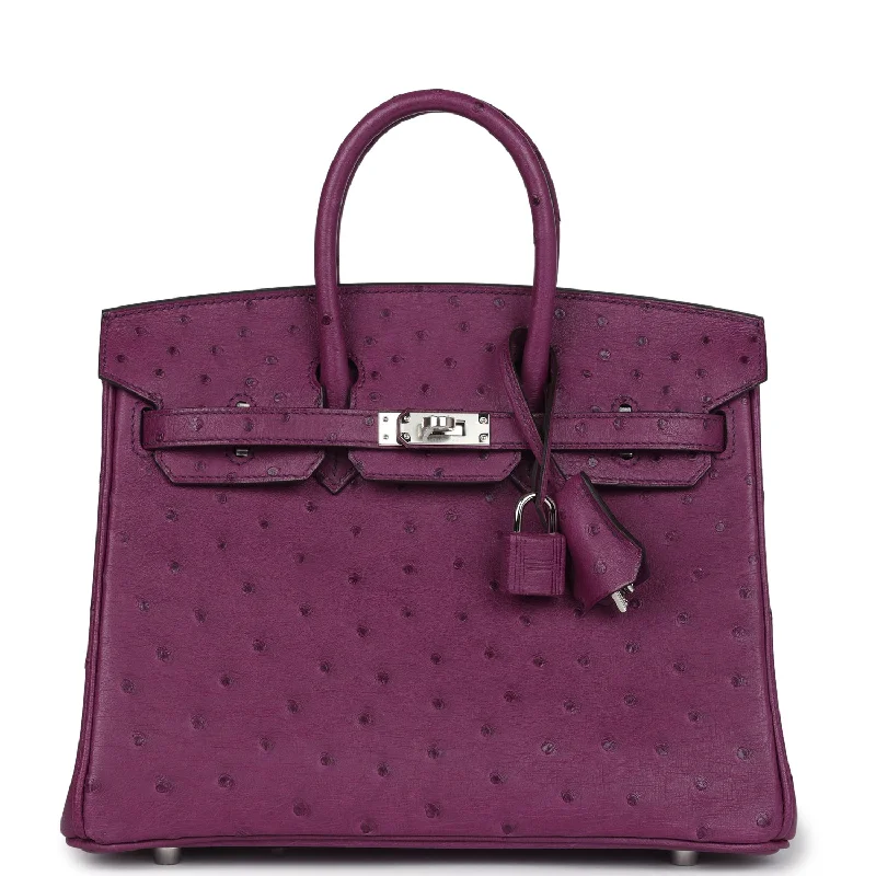 Handle bags with double handles for strength -Hermes Birkin 25 Anemone Ostrich Palladium Hardware