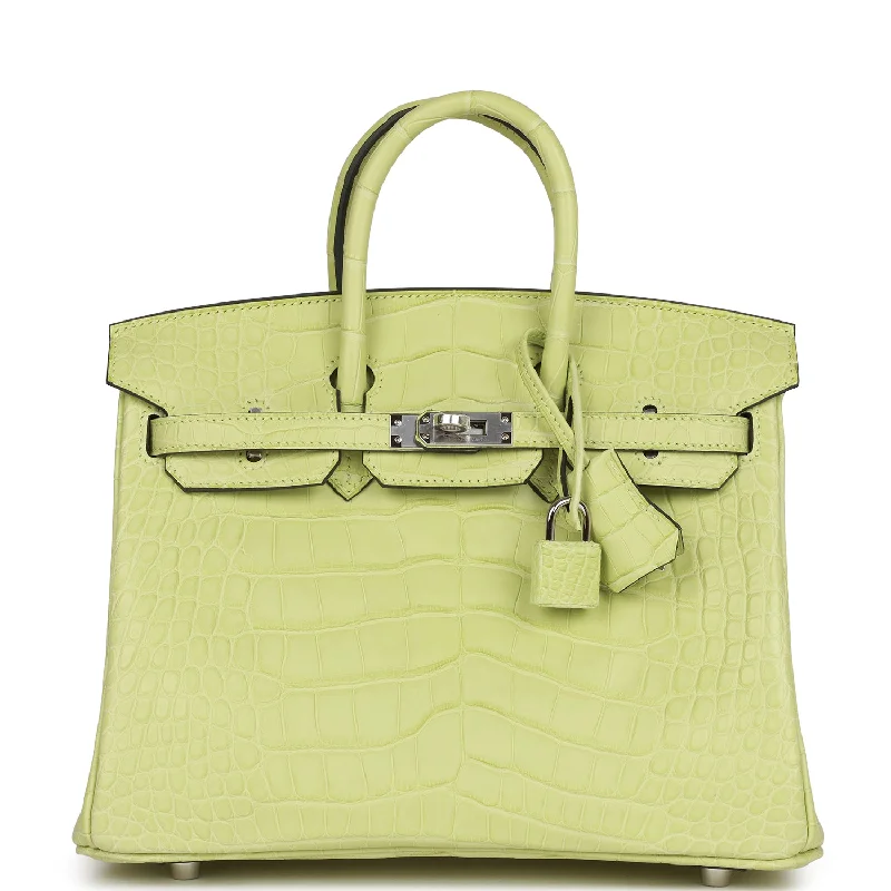 Handle bags with fun slogans for personality -Hermes Birkin 25 Jaune Bourgeon Matte Alligator Palladium Hardware