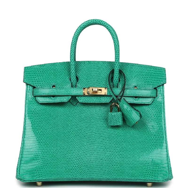 Small handle bags perfect for quick trips -Hermes Birkin 25 Menthe Varanus Niloticus Lizard Gold Hardware