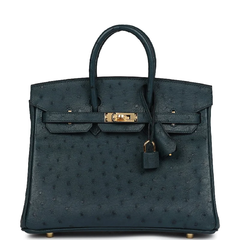 Handle bags with bright neons for visibility -Hermes Birkin 25 Vert Cypres Ostrich Gold Hardware