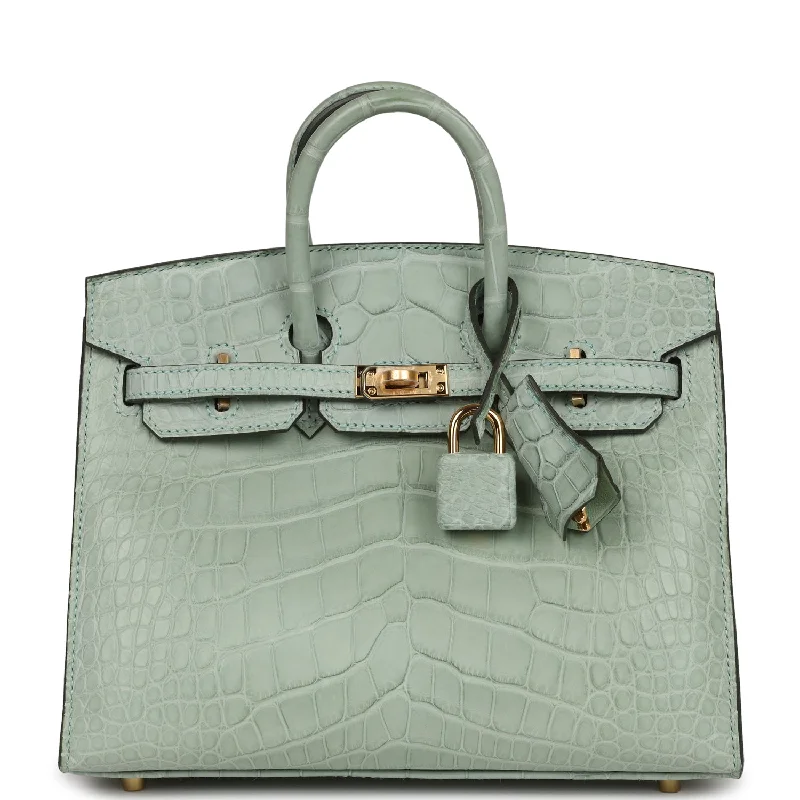 Handle bags with tropical leaves for summer -Hermes Birkin Sellier 20 Vert D'eau Matte Alligator Gold Hardware