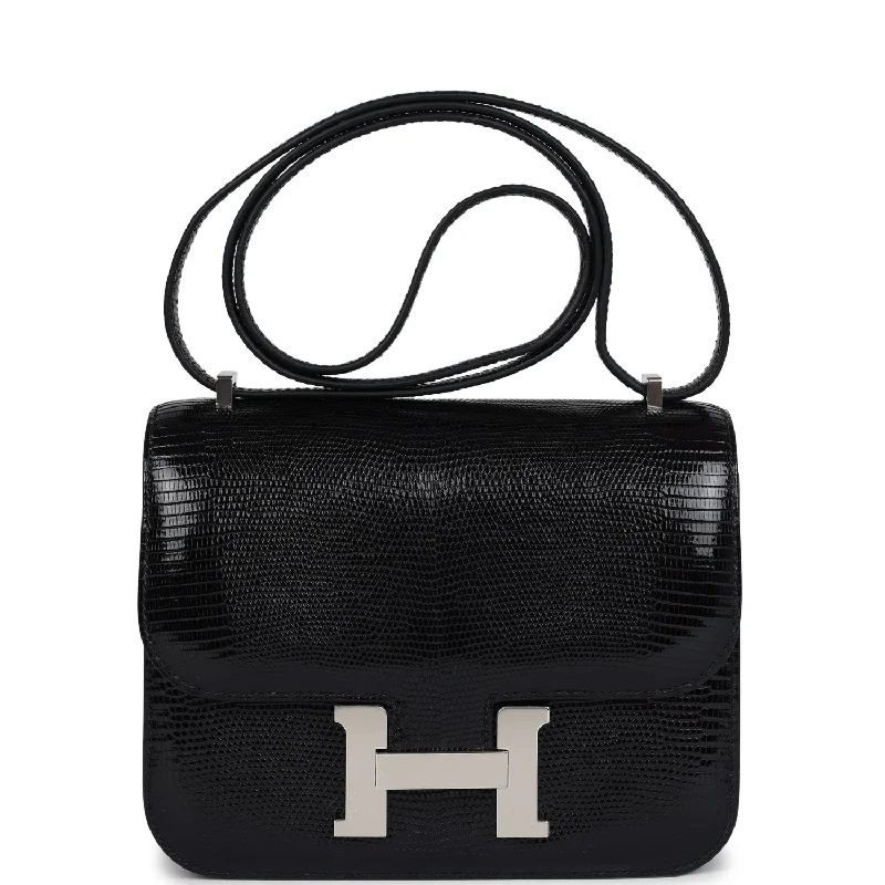 Handle bags with double handles for strength -Hermes Constance 18 Black Varanus Salvator Lizard Palladium Hardware