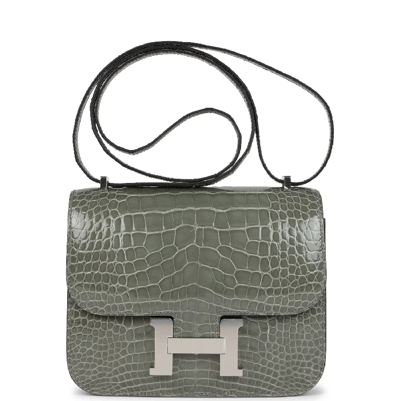 Large handle bags with spacious interior compartments -Hermes Constance 18 Gris Ciment Shiny Alligator Palladium Hardware