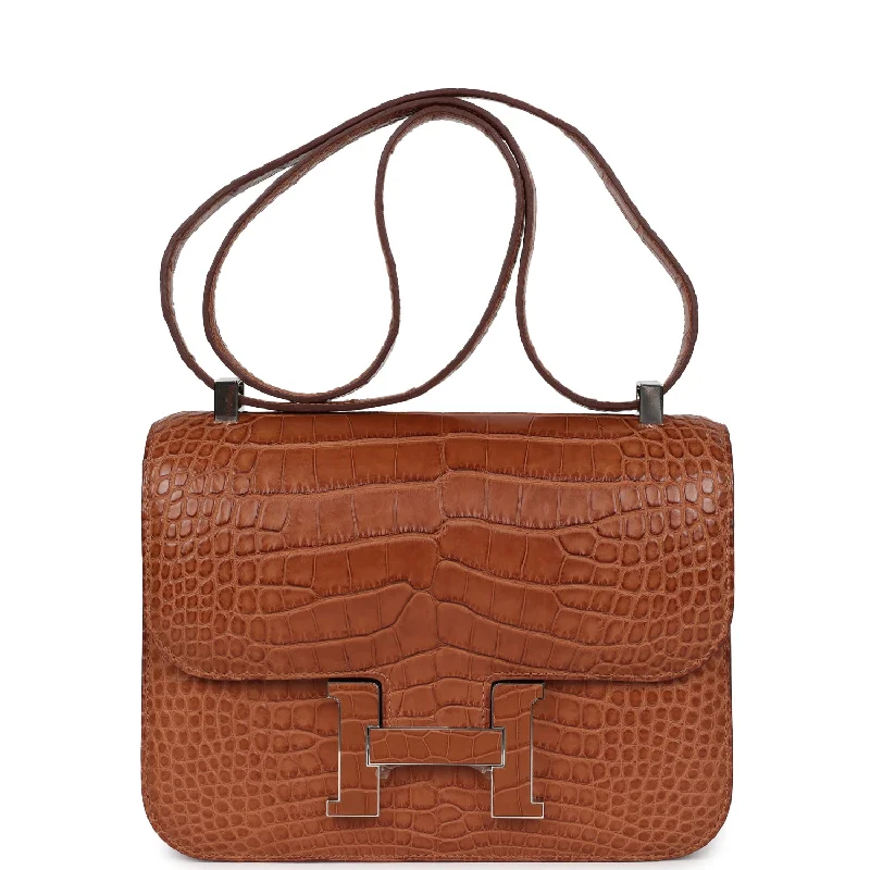 Handle bags with sleek hardware for sophistication -Hermes Constance 1-24 Gold Matte Alligator Marquette Palladium Hardware