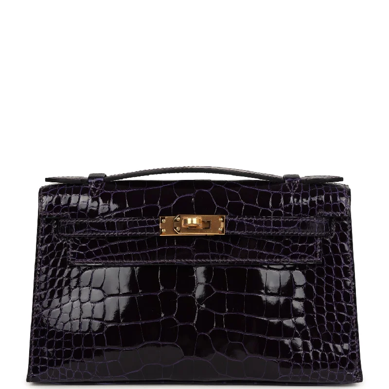 Durable handle bags for heavy-duty everyday use -Hermes Kelly Pochette Amethyst Shiny Alligator Gold Hardware