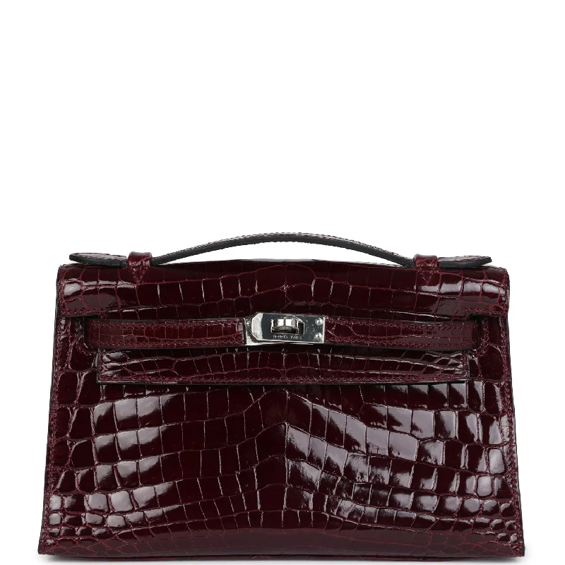 Handle bags with padded straps for comfort -Hermes Kelly Pochette Bordeaux Shiny Niloticus Crocodile Palladium Hardware