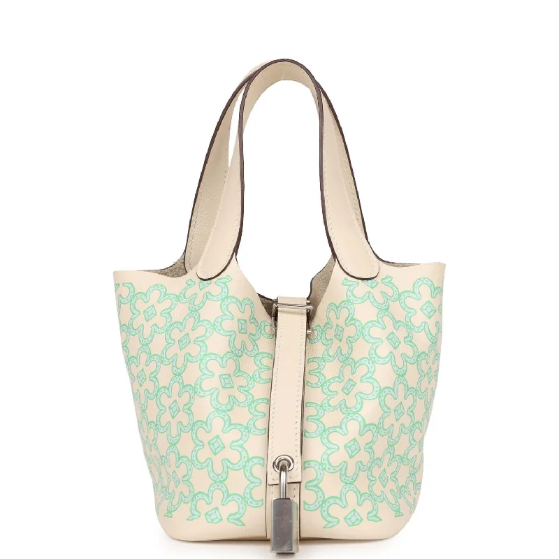 Handle bags with denim fabric for casual -Hermes Micro Picotin Lock 14 "Lucky Daisy" Nata Swift Palladium Hardware