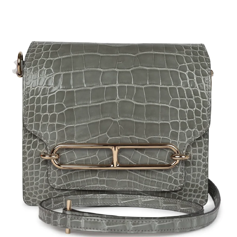 Canvas handle bags perfect for casual outings -Hermes Mini Roulis Gris Ciment Shiny Alligator Permabrass Hardware