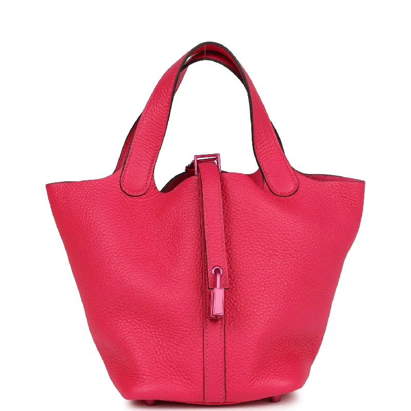 Cotton handle bags for lightweight casual wear -Hermes Monochrome Picotin Lock 18 Rose Mexico Clemence Pink Hardware