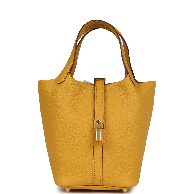 Handle bags with soft linings for protection -Hermes Picotin Lock 18 Jaune Ambre Clemence Gold Hardware