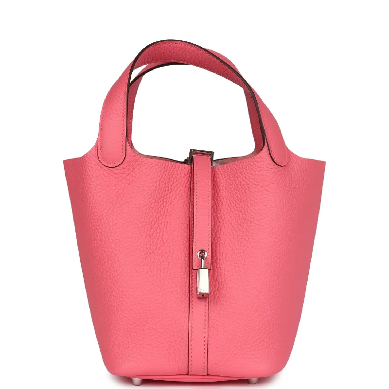 Large handle bags with spacious interior compartments -Hermes Picotin Lock 18 Rose Azalee Clemence Palladium Hardware