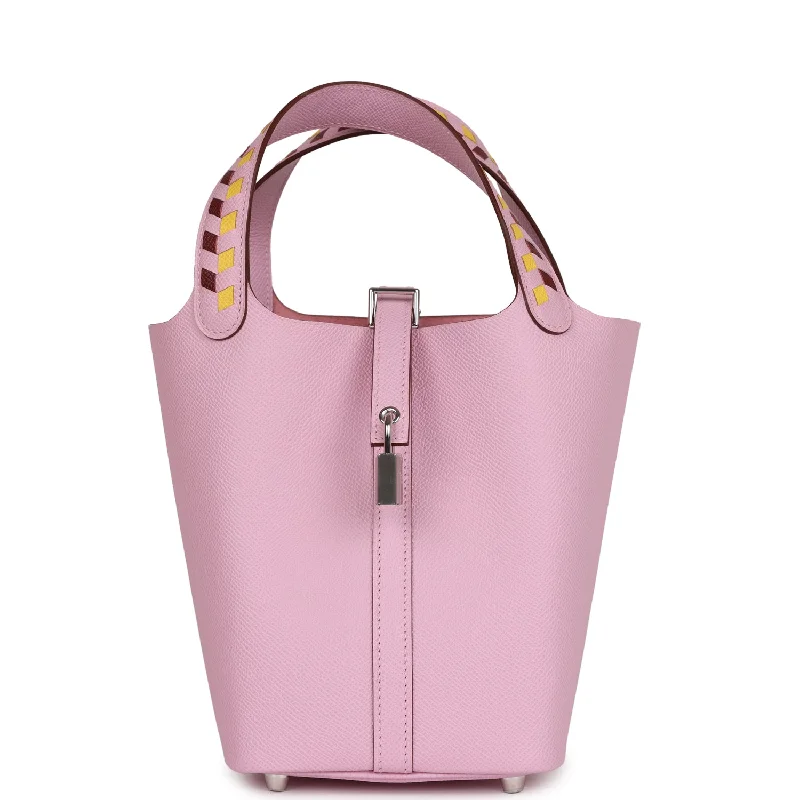 Leather handle bags for elegant daily carry -Hermes Picotin 18 Tressage De Cuir Mauve Sylvestre Epsom Palladium Hardware