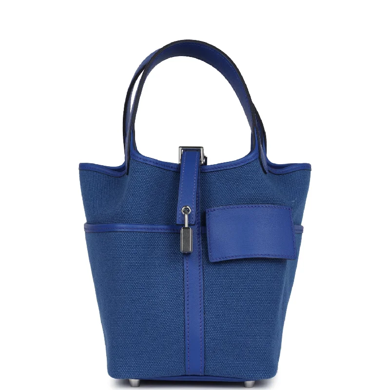 Handle bags with vibrant colors for boldness -Hermes Picotin Cargo 18 Bleu Royal Swift and Toile Canvas Palladium Hardware