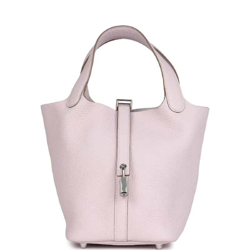 Handle bags with spacious pockets for travel -Hermes Picotin Lock 18 Mauve Pale Clemence Palladium Hardware