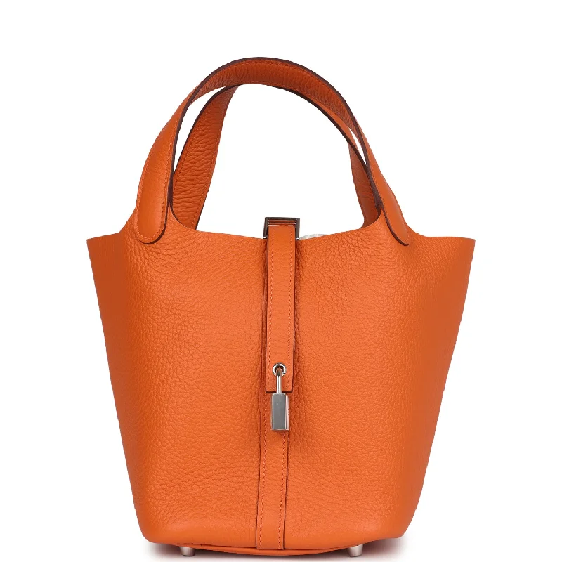 Handle bags with playful patterns for fun -Hermes Picotin Lock 18 Orange Clemence Palladium Hardware