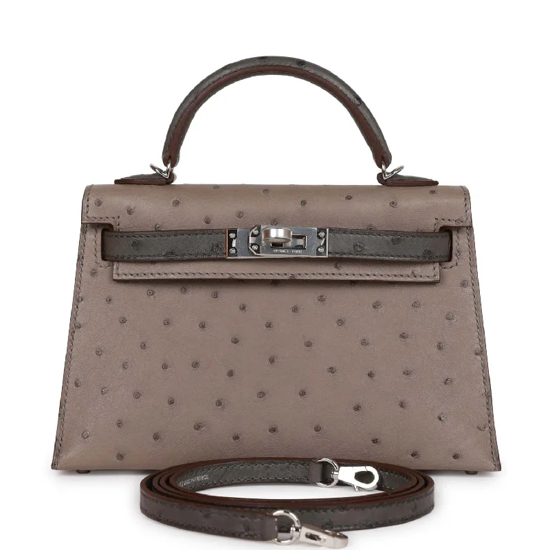 Handle bags with playful patterns for fun -Hermes Special Order (HSS) Kelly Sellier 20 Gris Tourterelle and Graphite Ostrich Palladium Hardware