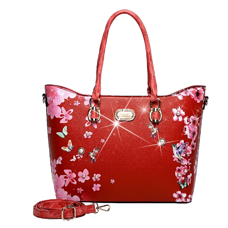 Handle bags with geometric patterns for modernity -Hummingbird Bloom Scratch & Stain Resistant Top-Handle Bag