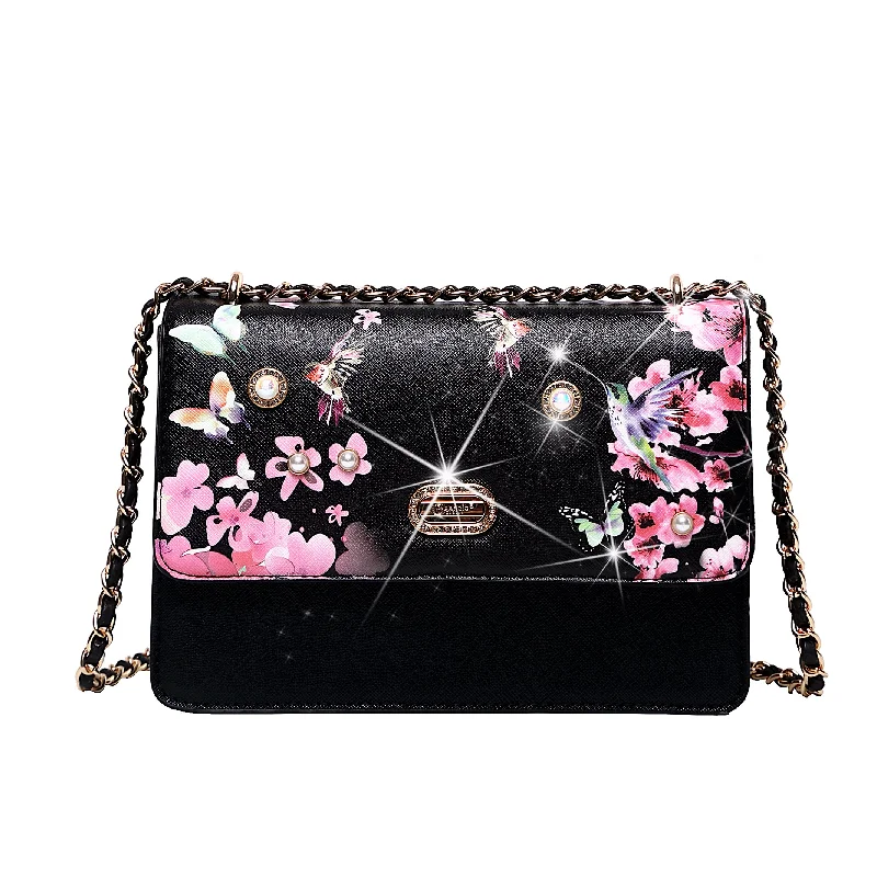 Handle bags with wide openings for access -Hummingbird Bloom Retro Fashion Stains & Damage Resistant Crossbody Clutch