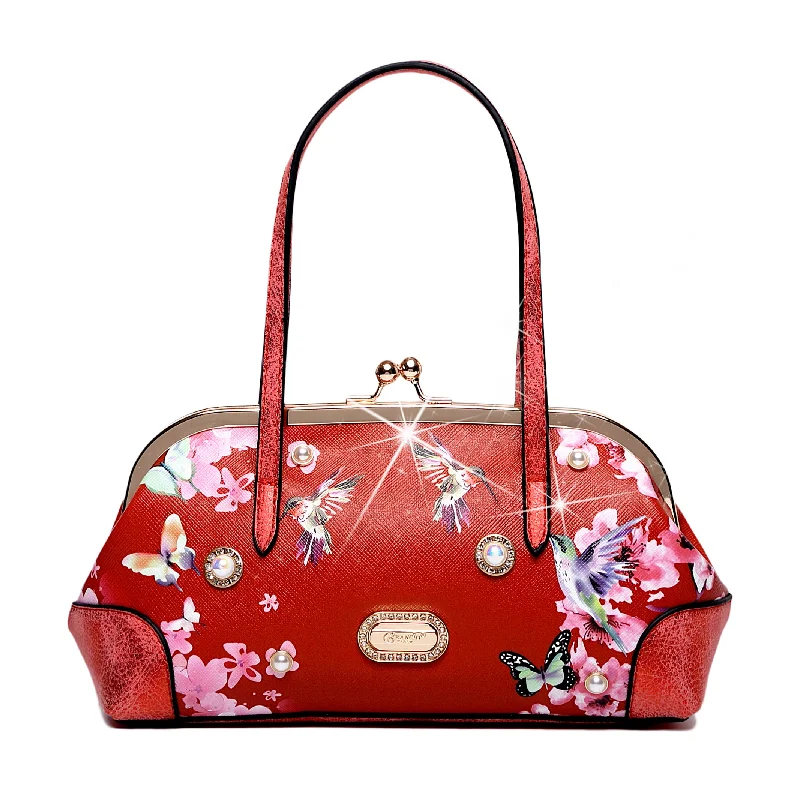 Canvas handle bags perfect for casual outings -Hummingbird Bloom Mini Clutch Scratch & Stain Resistant Evening Bag