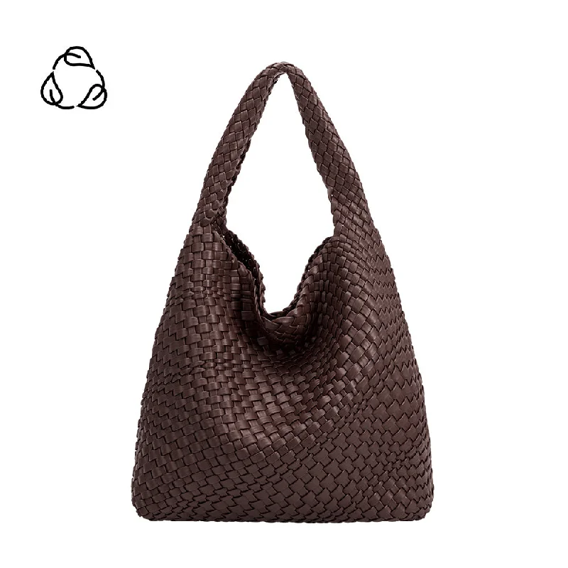 Handle bags with quilted leather for luxury -Johanna Espresso Large Recycled Vegan Shoulder Bag