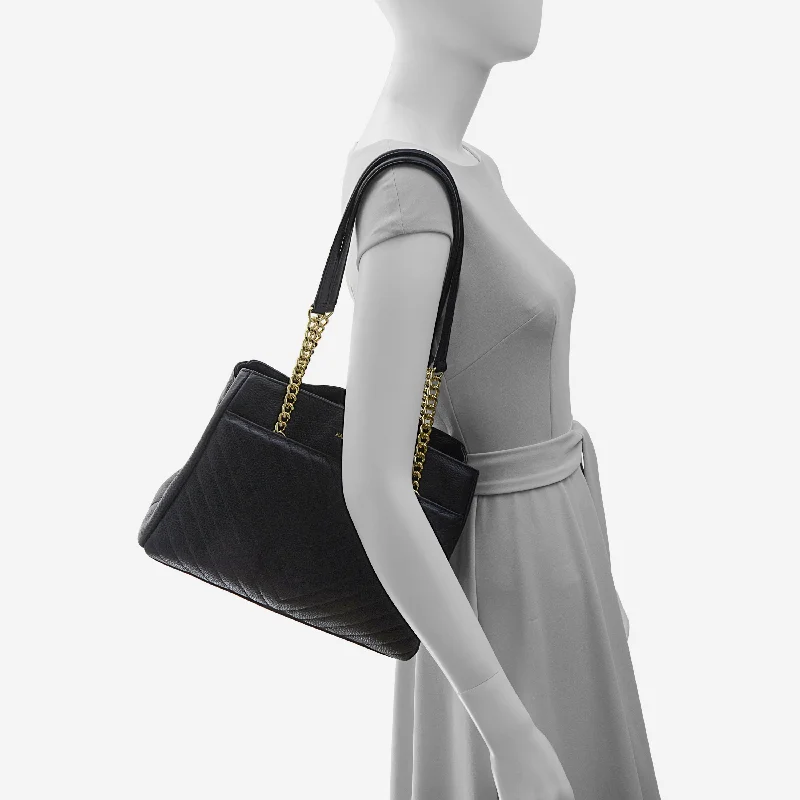 Handle bags with soft leather for luxury -Karl Lagerfeld Paris Charlotte Black & Gold Leather Tote LH9AA575BGD