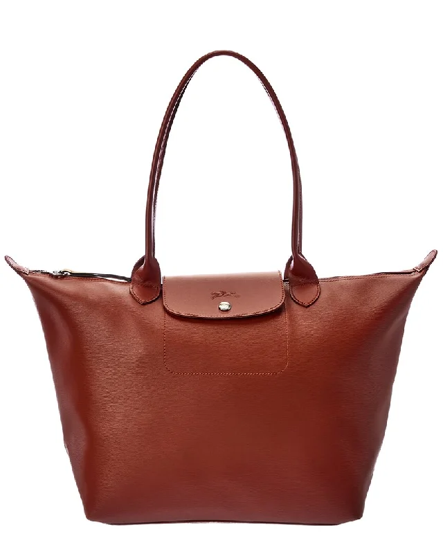 Handle bags with sturdy canvas for longevity -Longchamp Le Pliage City Leather Long Handle Tote