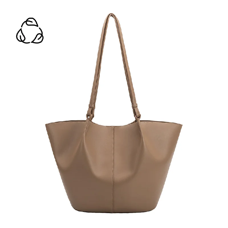 Handle bags with elegant gold-tone hardware -Lydia Taupe Large Recycled Vegan Tote Bag