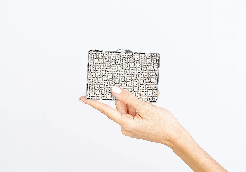 Handle bags with thick handles for support -Mini Minaudiere Crystal Silver